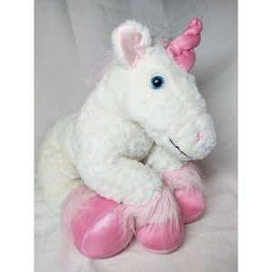 Unicorn White Pink Sparkle BaB Approx. 16" Stretched Out Sits 11" Tall  No Sound